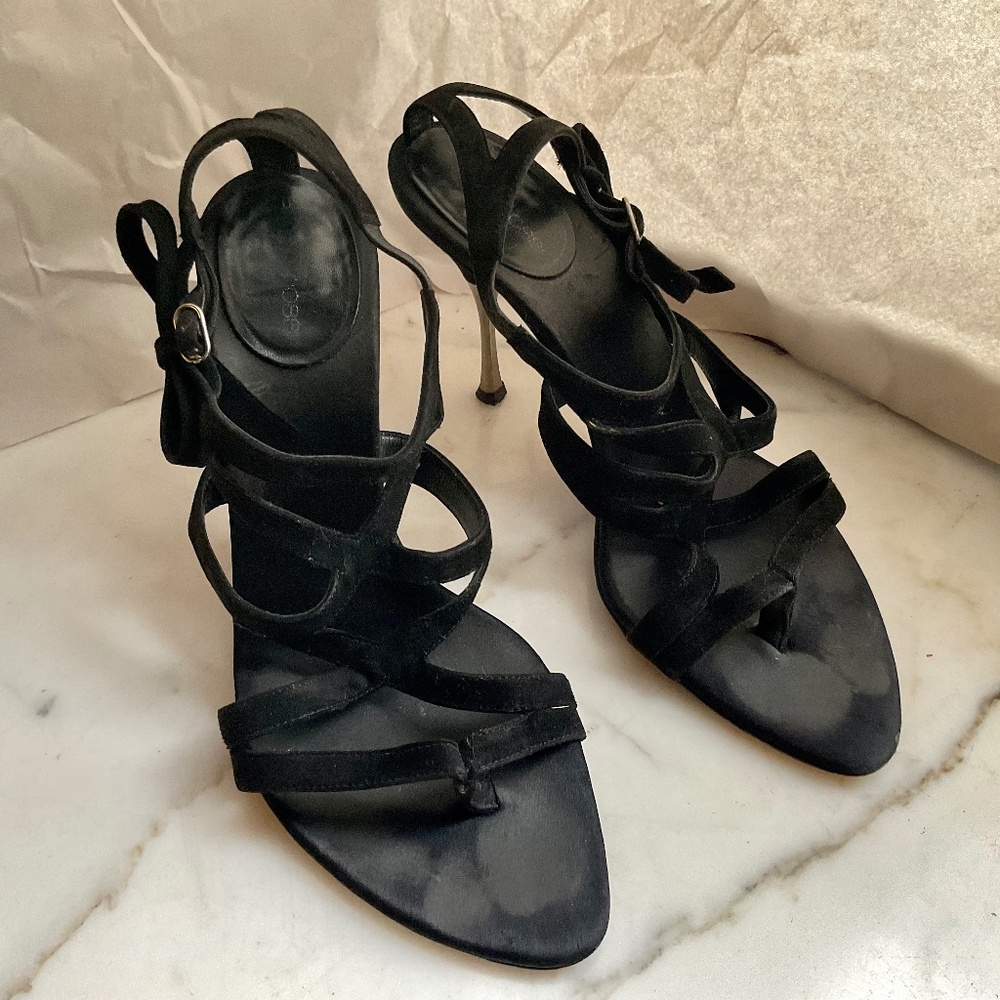 Sergio Rossi Vintage Black Suede Leather Strappy High Steel Heels Size EU 39.5 - Picture 1 of 7